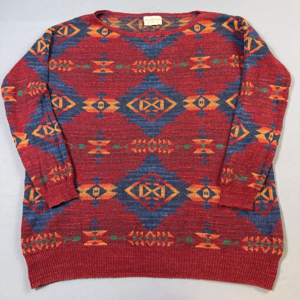Denim‎ & Supply Ralph Lauren Sweater Womens Medium Red Aztec Southwestern Cotton
